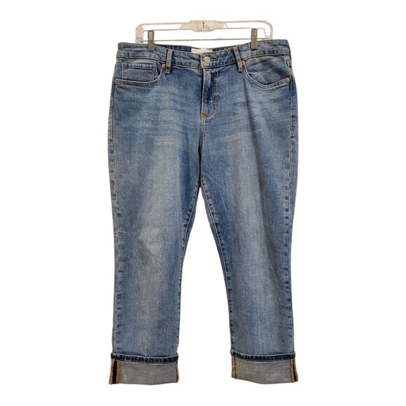 DEAR JOHN SZ 31 BLAIRE STRAIGHT LEG Stretch Distressed Cuffed 5Pocket Blue Jeans - Picture 2 of 16